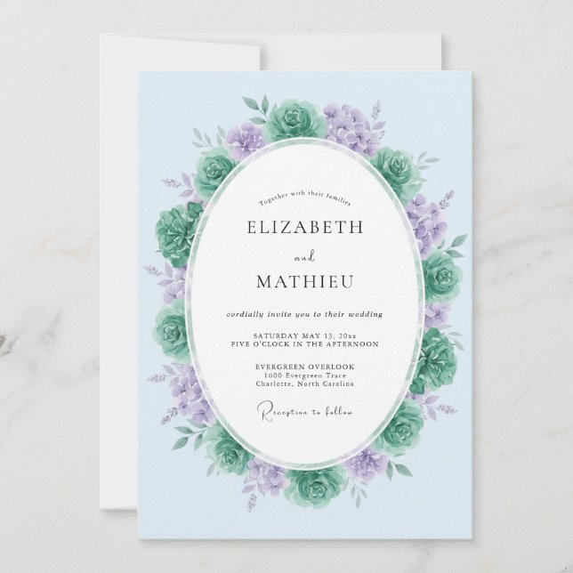 Convite Casamento de Primavera Pacífico Lavanda Turquesa (Frente)
