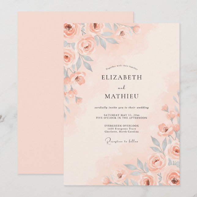 Convite Casamento de Primavera Pastel Rosa (Frente/Verso)