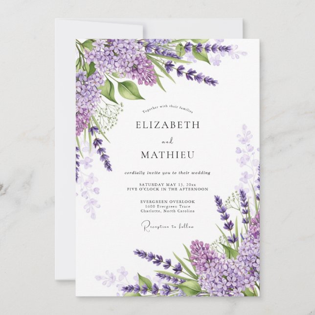 Convite Casamento de Primavera Perfumado com Lavanda (Frente)