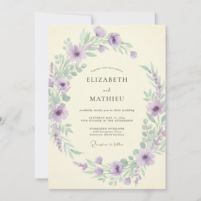Convite Casamento de Primavera Pintado com Lavanda (Frente)