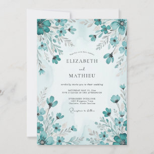 Convite Casamento de Primavera Pitoresco em Verde Azul