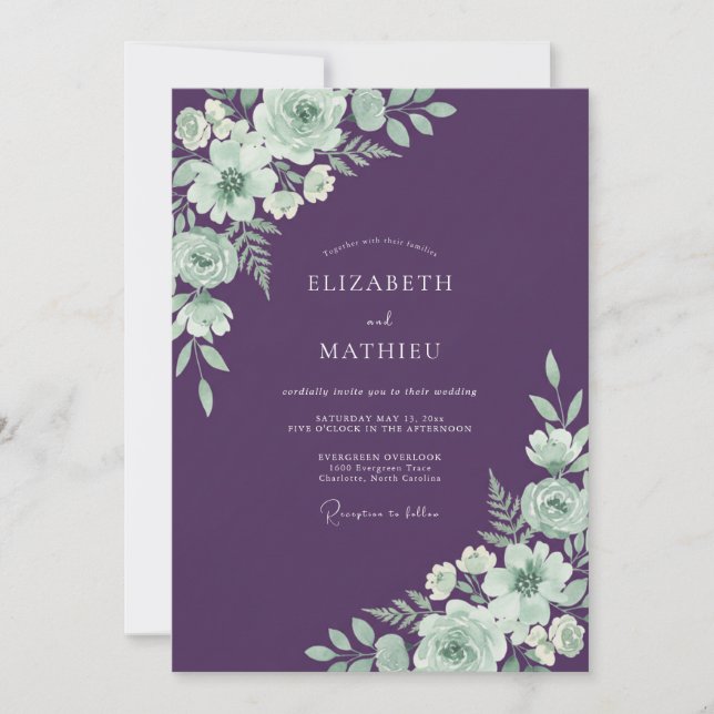 Convite Casamento de Primavera Plum Celestial (Frente)