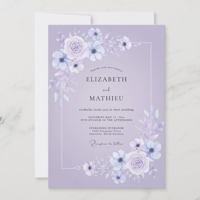 Convite Casamento de Primavera Poético Lavanda (Frente)