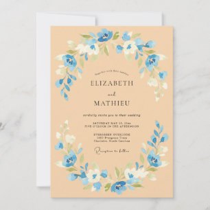 Convite Casamento de Primavera Radiante Azul Pêssego