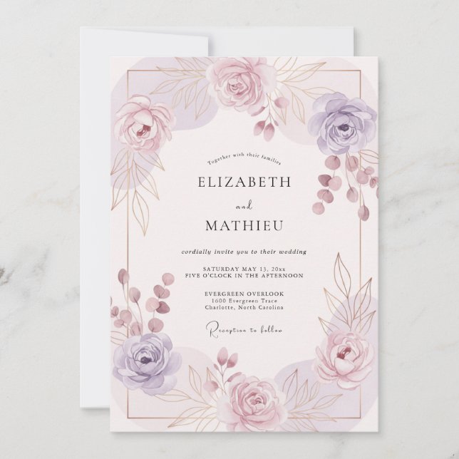 Convite Casamento de Primavera Radiante Lilás (Frente)
