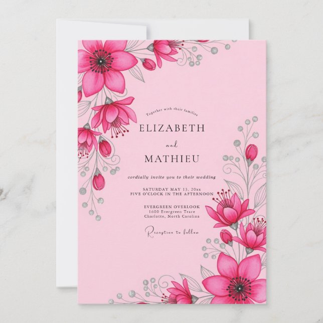 Convite Casamento de Primavera Radiante Magenta (Frente)
