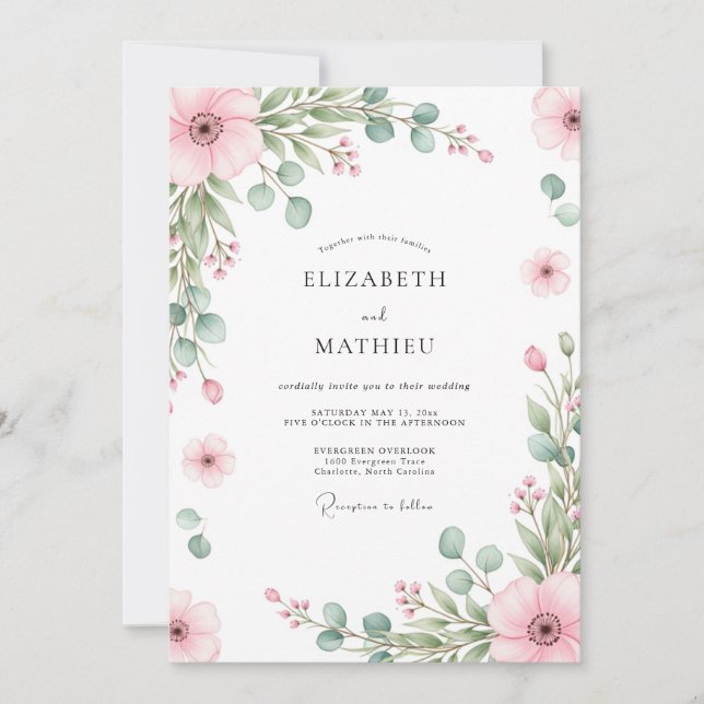 Convite Casamento de Primavera Refined Blush (Frente)