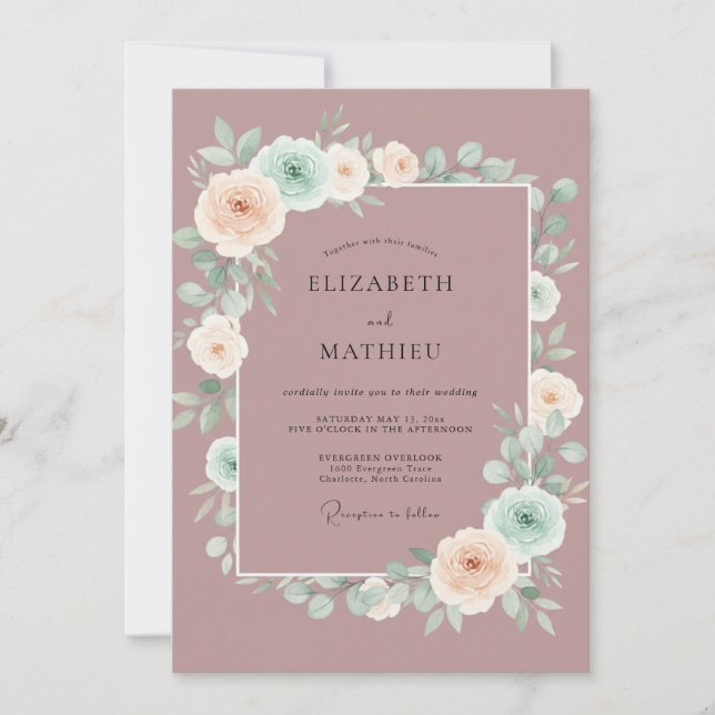 Convite Casamento de Primavera Refined Mauve (Frente)