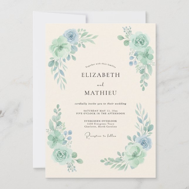 Convite Casamento de Primavera Refined Verde Menta (Frente)