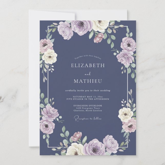 Convite Casamento de Primavera Resplandecente em Azul Mari (Frente)