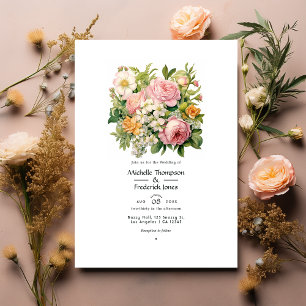 Convite Casamento de Primavera Rosa Pastel, Verde e Marrom