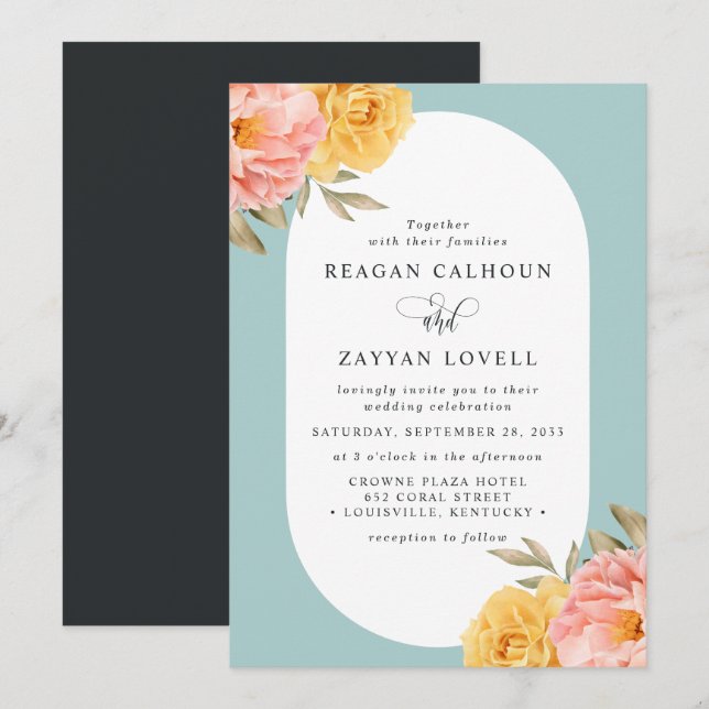 Convite Casamento de Primavera Rosa Peônia Floral (Frente/Verso)