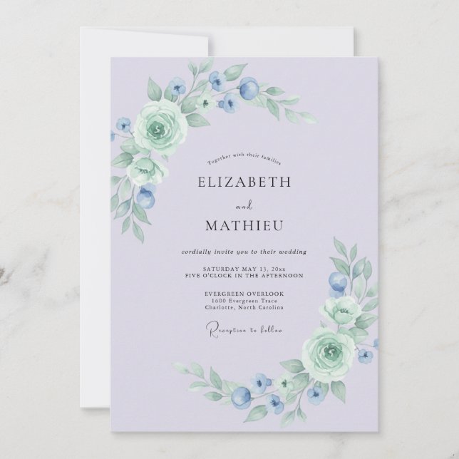 Convite Casamento de Primavera Sedoso de Lavanda (Frente)