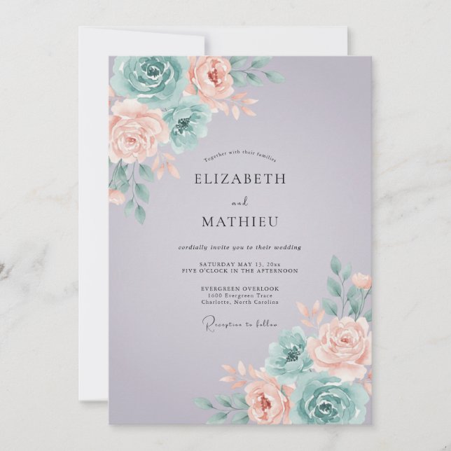 Convite Casamento de Primavera Suave Lilás (Frente)