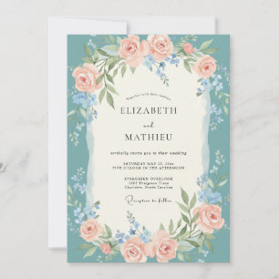 Convite Casamento de Primavera Teal Divino