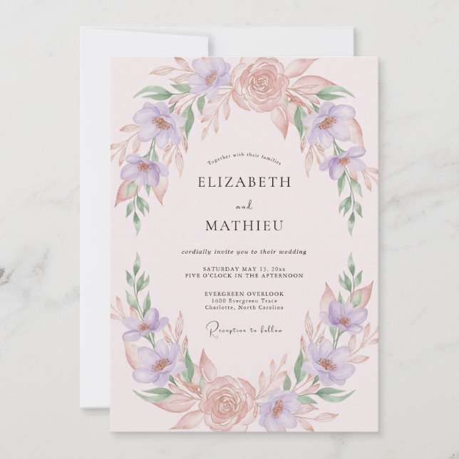 Convite Casamento de Primavera Ternurento Rosa Rubor (Frente)