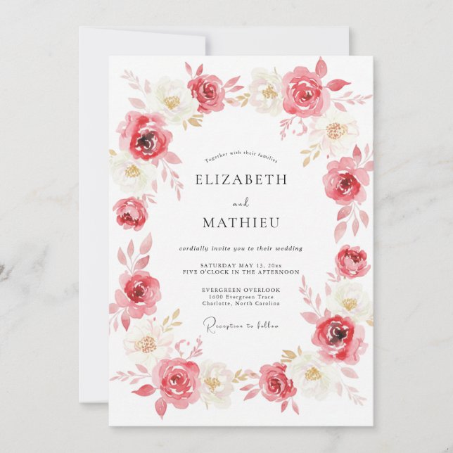 Convite Casamento de Primavera Vibrante Rosa (Frente)