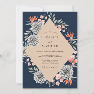 Convite Casamento de Protea de Eucalipto Tropical Marinho