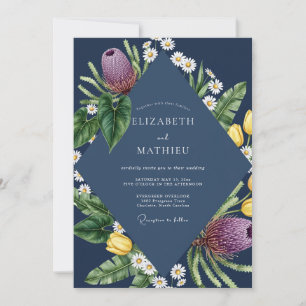 Convite Casamento de Protea Eucalipto Roxo Meia-Noite
