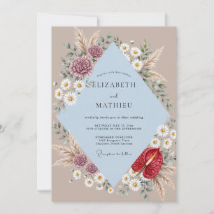 Convite Casamento de Protea Eucalipto Vermelho Malva