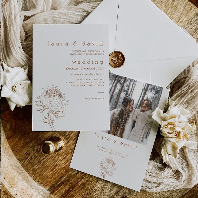 Convite Casamento de Proteína Desenhada por Linha Minimali (Minimalist Line Art Floral Wedding Invitation, Off White and Brown Floral Art Wedding Invitation)