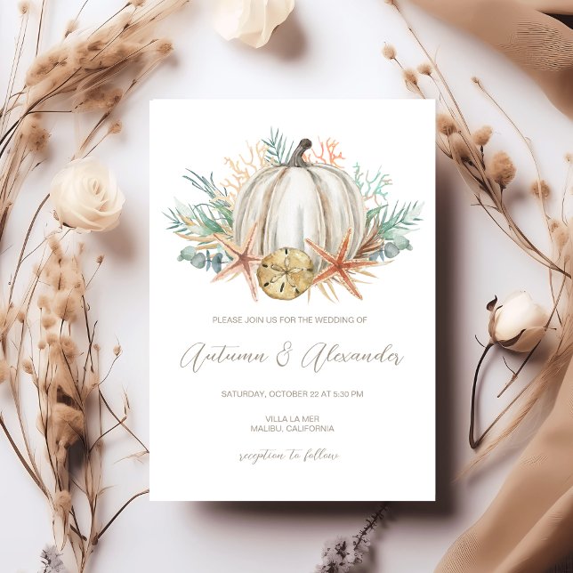 Convite Casamento de Pumpkin e Seashells na Queda Costeira (Criador carregado)