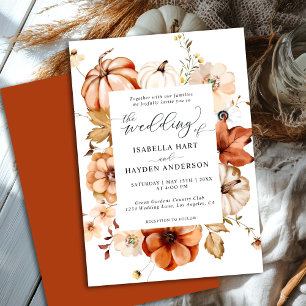 Convite Casamento de Pumpkin Floral Terrestre em Laranja F