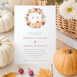 Convite Casamento de Pumpkin Floral Wreath Monograma