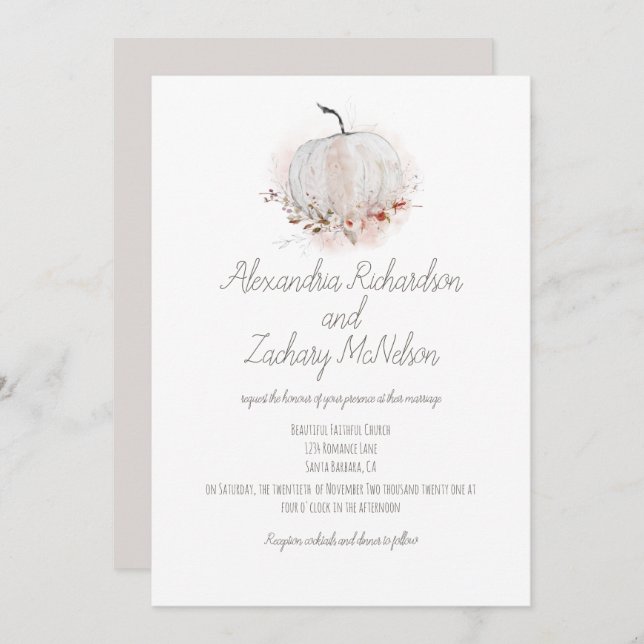 Convite Casamento de Pumpkin Rustic Fall Watercolor (Frente/Verso)