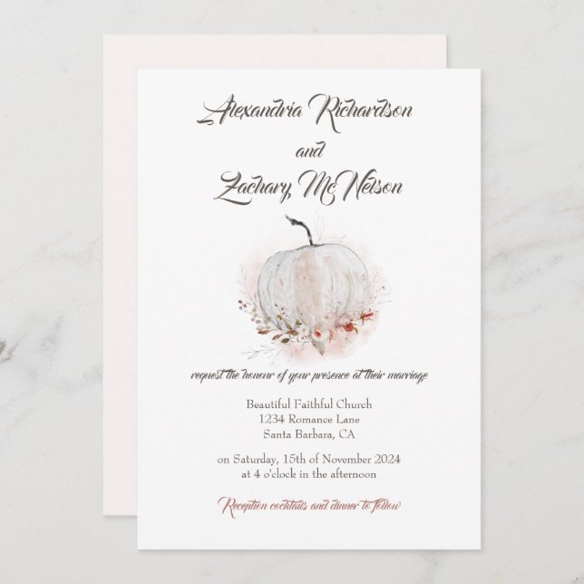 Convite Casamento de Pumpkin Rustic Fall Watercolor (Frente/Verso)
