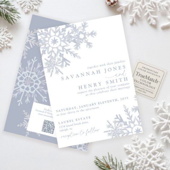 Convite Casamento de QR Code de Floco de Neve de Inverno A (Criador carregado)