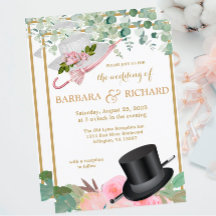 Casamento de QR Floral Romântico Dourado Rosa-Rosa