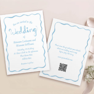 Convite Casamento de QR RSVP de Frame de Onda Azul Claro D
