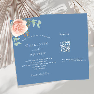 Convite Casamento de QR RSVP de luxo de ouro azul-rosa