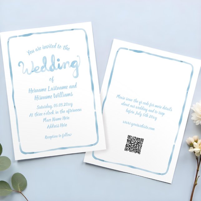 Convite Casamento de QR RSVP de Quadro Azul Claro Desenhad (Criador carregado)