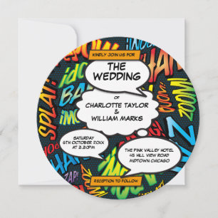 Convite Casamento de Quadrinhos de Diversão Tipográfica Mo