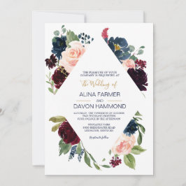 Convite Casamento de Quadro Botânico Burgundy Rosa marinho