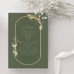 Convite Casamento de Quadro Botânico Elegante Verde e Dour<br><div class="desc">Chic e elegantes convites verdes para sábios com uma falso estrutura botânica de ouro e tipografia branca. Um quadro verde desenhado à mão com seus nomes e detalhes de eventos em uma tipografia simples e delicada com uma amante dourada florescente. Perfeito para primavera, verão, outono ou casamento no inverno. Cartões...</div>