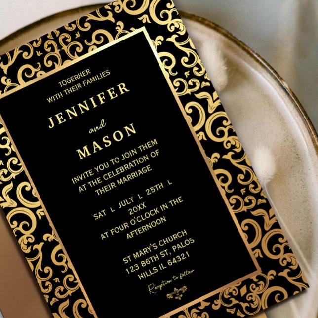 Convite Casamento de quadro de ouro elegante (Elegant gold Frame Wedding Invitation #elegantdecorativeframe #antiquframeinvitation #classic)