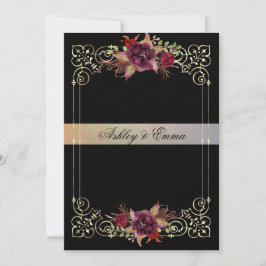 Convite Casamento de Quadro Dourado de Rosas de Aquarela E