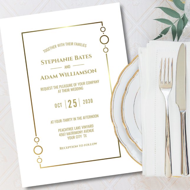 Convite Casamento de Quadro Dourado Moderno (Criador carregado)