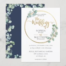 Convite Casamento de Quadro Dourado Moderno Eucalyptus Gre