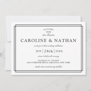 Convite Casamento de Quadro Elegante Simples Branco Cláss