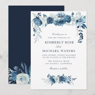 Convite casamento de quadro floral azul-lua