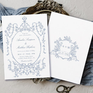 Convite Casamento de Quadro Floral Clássico Dusty Blue