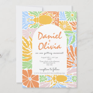 Convite Casamento de Quadro Floral Colorido Retro