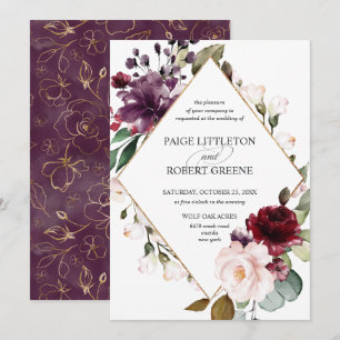 Convite Casamento de Quadro Floral de Rosa vermelha Borgon
