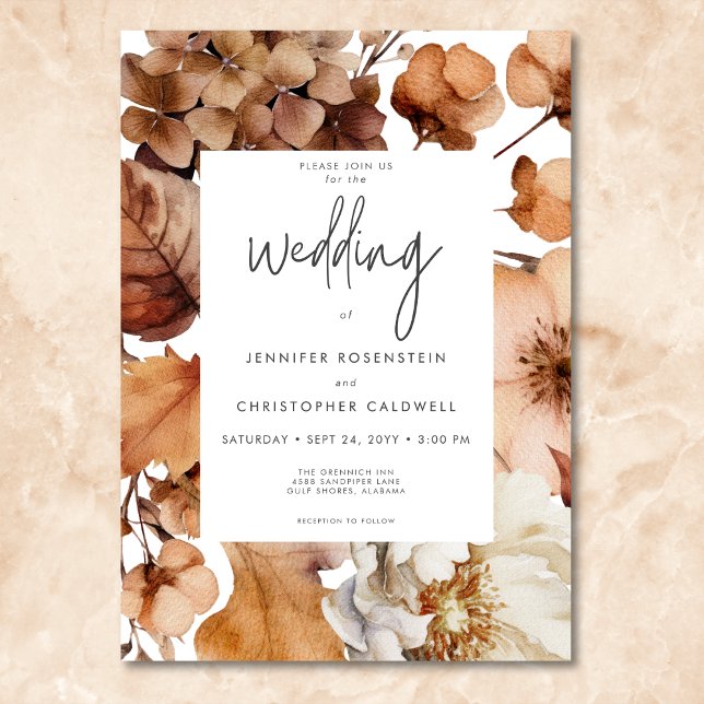 Convite Casamento de Quadro Floral Neutro de Queda Moderna (Modern Fall Neutral Floral Frame Wedding)