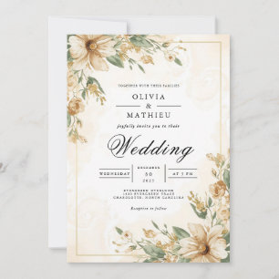 Convite Casamento de Quadro Floral Soft Sepia