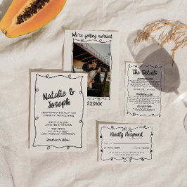 Convite Casamento de Quadro Moderno Único Escrito na Mão R